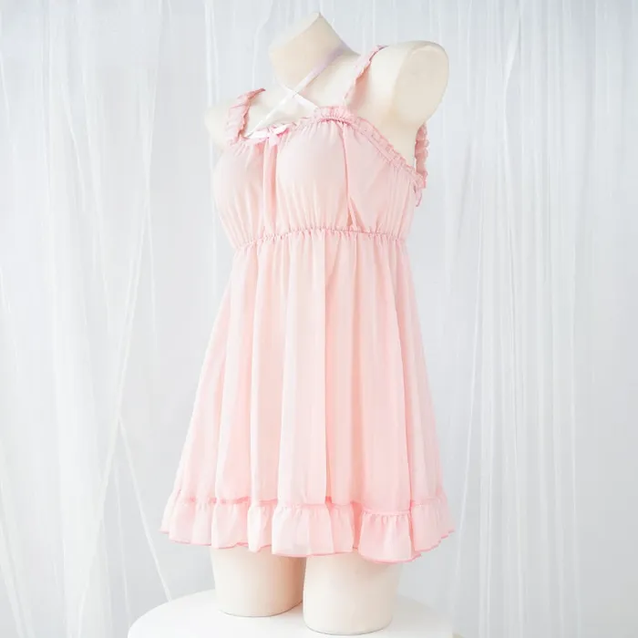 Cosplay Roleplay Japanese Lolita Anime Girls Sweet Maid Cosplay Pink Chiffon Bandage Pajamas Sexy House of Dasein Vibrators