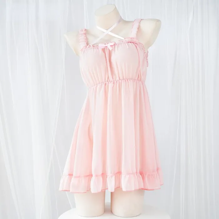 Cosplay Roleplay Japanese Lolita Anime Girls Sweet Maid Cosplay Pink Chiffon Bandage Pajamas Sexy House of Dasein Vibrators
