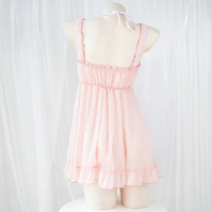 Cosplay Roleplay Japanese Lolita Anime Girls Sweet Maid Cosplay Pink Chiffon Bandage Pajamas Sexy House of Dasein Vibrators