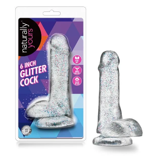 Dildos Blush Novelties Naturally Yours Glitter Dildo With Balls 6in Clear